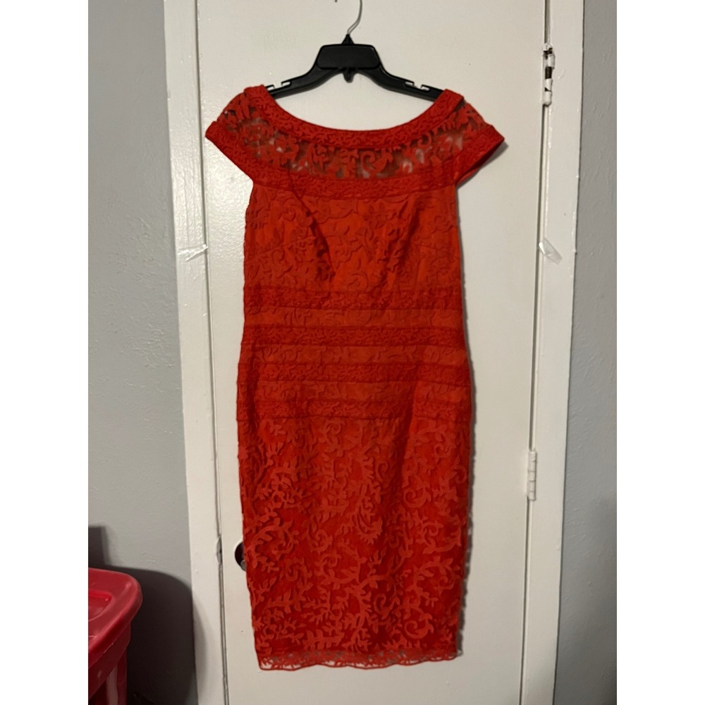 Tadashi Shoji Red Corded Lace Off Shoulder Sheath Dress ADU915M Size 10
